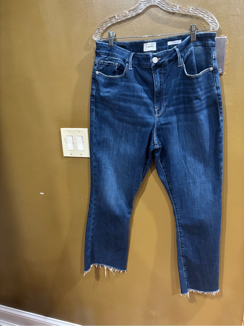 Frame Le Crop Mini Bootcut Women's Blue Zip-Fly Fray Ankle Jeans 34 Preowned
